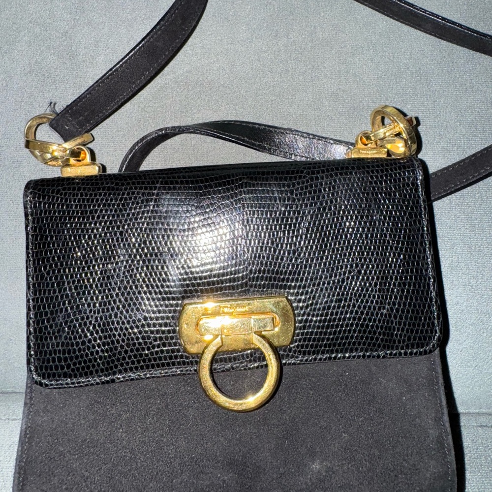Ferragamo Black and Gold Crossbody Bag